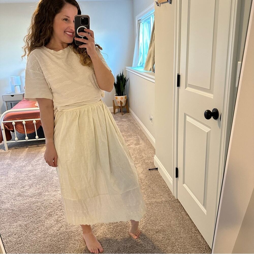 Vintage Antique Cream Lace Embroidered Maxi Skirt Medium - Picture 3 of 16